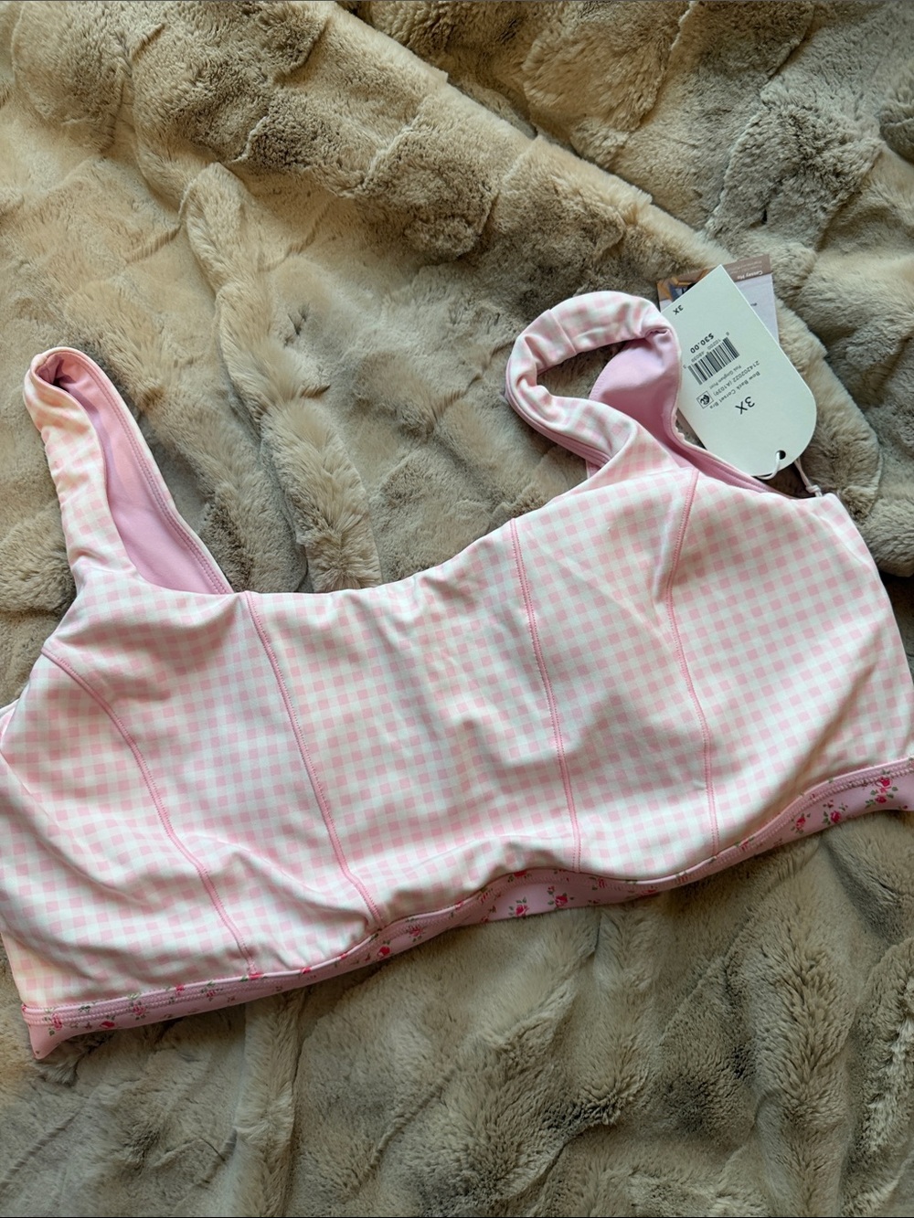 Blogilates Pink Gingham Soft-Cup Bow Back Corset Bra
